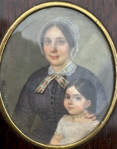 Flavien-Emmanuel CHABANNE : PAIRE MINIATURES PORTRAIT D’HOMME, FEMME ET ENFANT