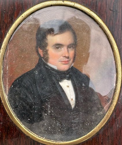 Flavien-Emmanuel CHABANNE : PAIRE MINIATURES PORTRAIT D’HOMME, FEMME ET ENFANT