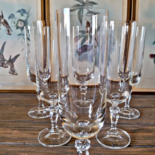 Flûtes à champagne en cristal jambe travaillée