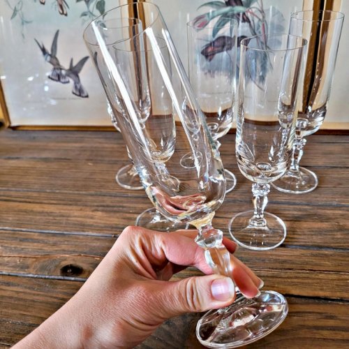Flûtes à champagne en cristal jambe travaillée