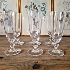 Flûtes à champagne vintage en cristal, jambe basse