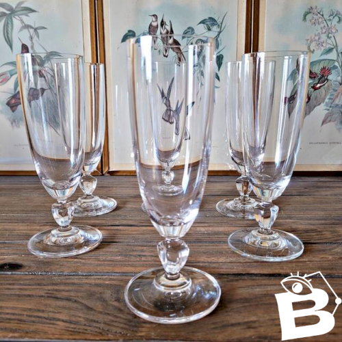 Flûtes à champagne vintage en cristal, jambe basse