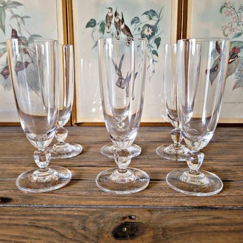 Flûtes à champagne vintage en cristal, jambe basse