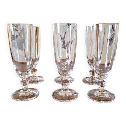 Flûtes à champagne vintage en cristal, jambe basse