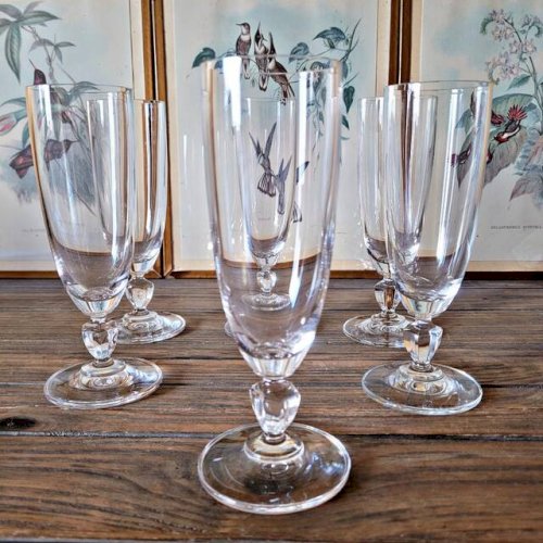 Flûtes à champagne vintage en cristal, jambe basse