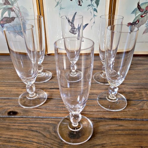 Flûtes à champagne vintage en cristal, jambe basse