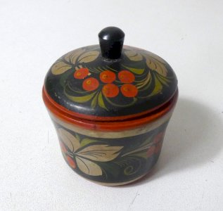 Folk Art USSR Khokhloma painted wooden box vintage Russian craft