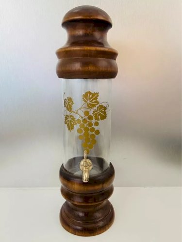 Fontaine à Vin 38cm en Verre et Bois avec Décoration Grappe Dorée Vintage Déco
