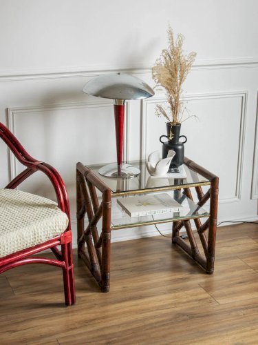 Francine, la table d'appoint en rotin et verre N°444