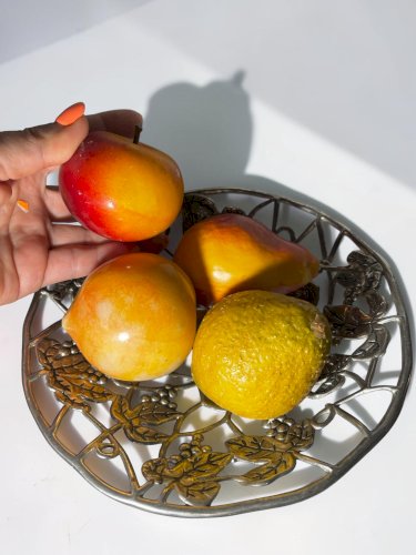 Fruits décoratifs vintage en pierres naturelles – Ensemble de fruits en pierre – Taille réelle – 1,4 kg