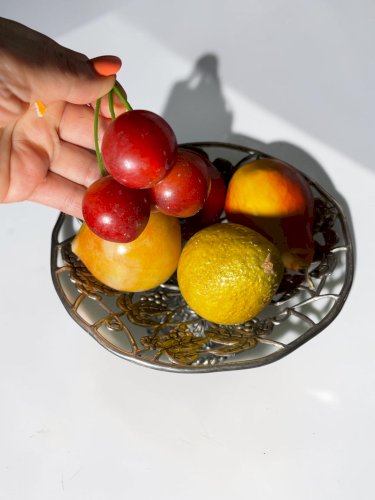Fruits décoratifs vintage en pierres naturelles – Ensemble de fruits en pierre – Taille réelle – 1,4 kg