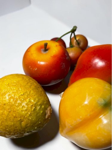 Fruits décoratifs vintage en pierres naturelles – Ensemble de fruits en pierre – Taille réelle – 1,4 kg