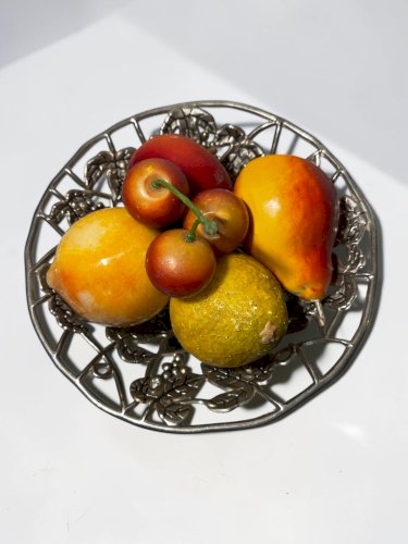 Fruits décoratifs vintage en pierres naturelles – Ensemble de fruits en pierre – Taille réelle – 1,4 kg
