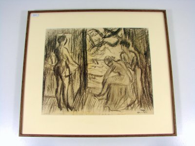 Fusain Début XX° NUES A LA PLAGE Signé André Derain Cadre Bois sous Verre