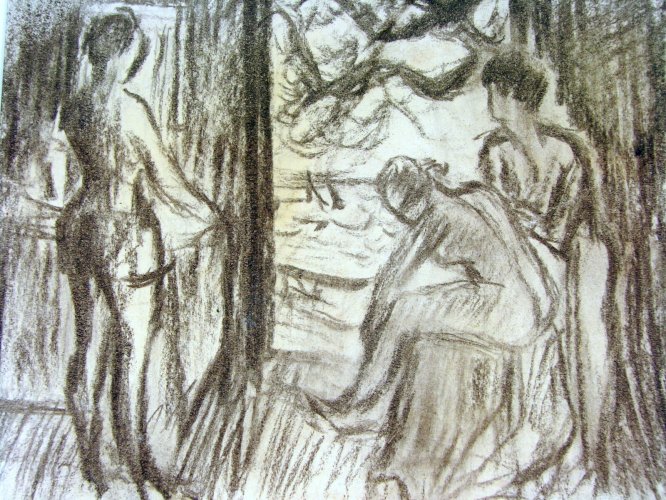 Fusain Début XX° NUES A LA PLAGE Signé André Derain Cadre Bois sous Verre