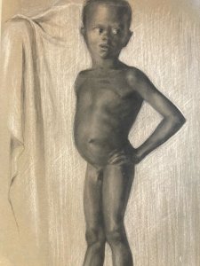 Fusain Enfant orientaliste orientalisme XIXE Afrique Ethnologie Ethnographie Art