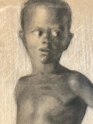 Fusain Enfant orientaliste orientalisme XIXE Afrique Ethnologie Ethnographie Art