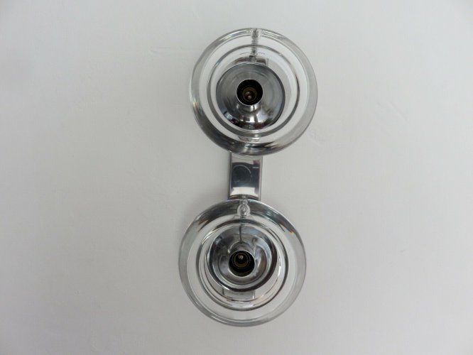GAETANO SCIOLARI PAIRE DAPPLIQUES DOUBLES EN METAL CHROME ET VERRE ANNEES 60 70