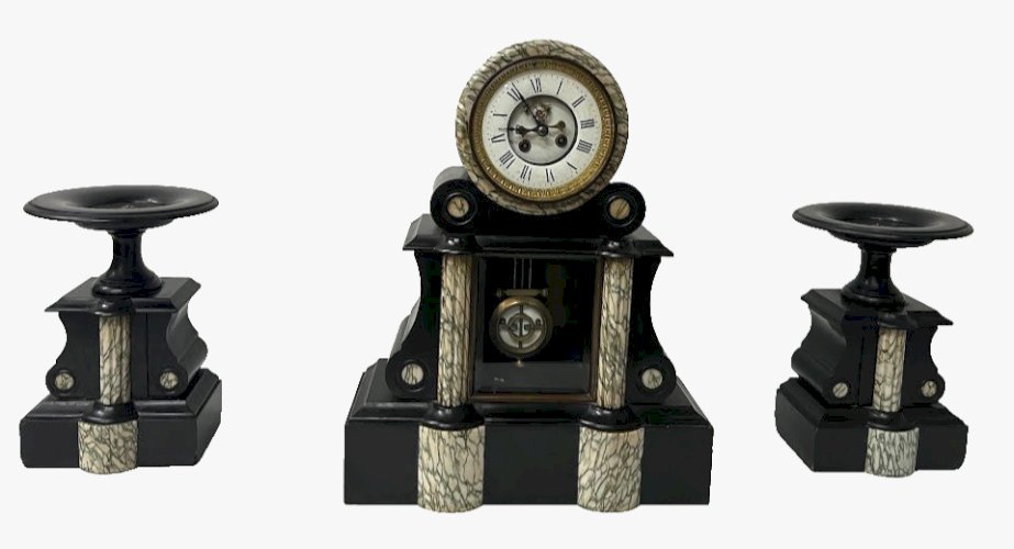 Garniture de cheminée Napoléon III en marbre XIX siècle