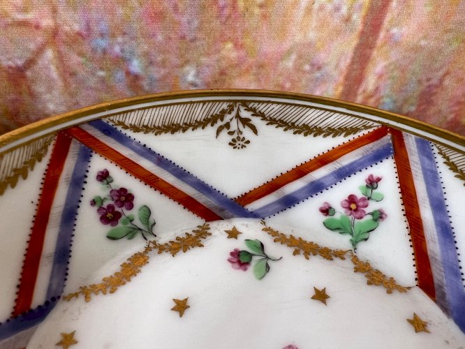 German Porcelain Cup & Saucer – Hand Painted – Floral & Neoclassical Design – 19