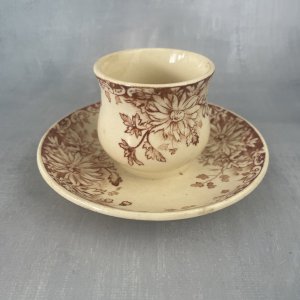 GIEN pot moutardier avec coupelle faïence décor fleurs d'automne Haut.~5.7cm