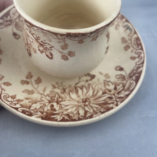 GIEN pot moutardier avec coupelle faïence décor fleurs d'automne Haut.~5.7cm