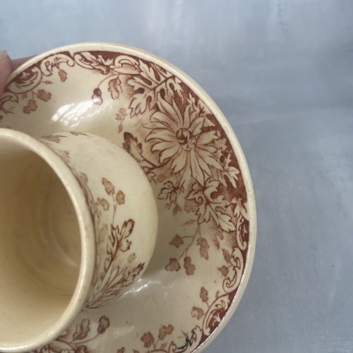 GIEN pot moutardier avec coupelle faïence décor fleurs d'automne Haut.~5.7cm