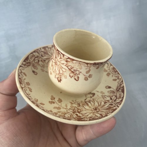 GIEN pot moutardier avec coupelle faïence décor fleurs d'automne Haut.~5.7cm