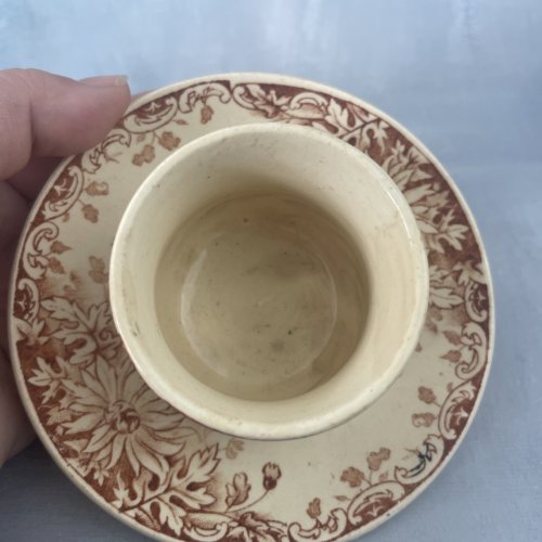 GIEN pot moutardier avec coupelle faïence décor fleurs d'automne Haut.~5.7cm