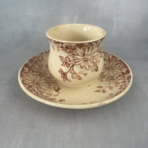 GIEN pot moutardier avec coupelle faïence décor fleurs d'automne Haut.~5.7cm