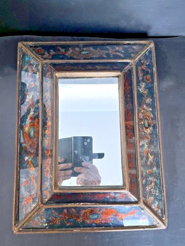 glace Miroir ancien biseauté  en  Verre Peint inverse facon Italien venitien