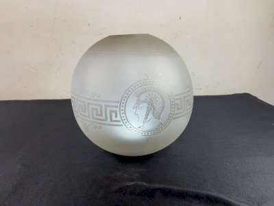 GLASS OIL LAMP GLOBE WITH FRISE DECORATION AND ROMAN DECORATION