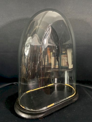 Globe en verre soufflé XIXe Napoléon III sur socle en bois noirci