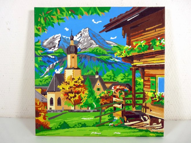 Gouache art naïf brésilien XX° VUE d'un VILLAGE signée Carlito Menezes de Sousa