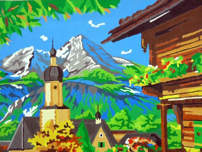 Gouache art naïf brésilien XX° VUE d'un VILLAGE signée Carlito Menezes de Sousa