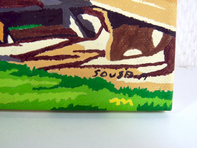 Gouache art naïf brésilien XX° VUE d'un VILLAGE signée Carlito Menezes de Sousa