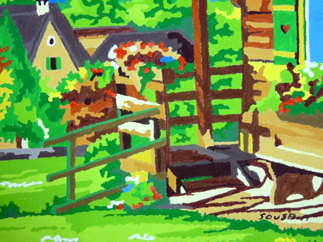 Gouache art naïf brésilien XX° VUE d'un VILLAGE signée Carlito Menezes de Sousa