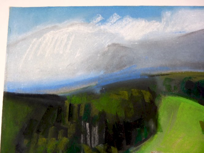 Gouache / papier XX° MAISON AU MILIEU DE LA FORET Signée Bernadette CHATOUILLOT