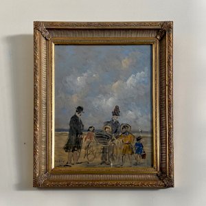 Gouache sur carton par Henri Saint-Clair (1899-1990) scène de plage A5871