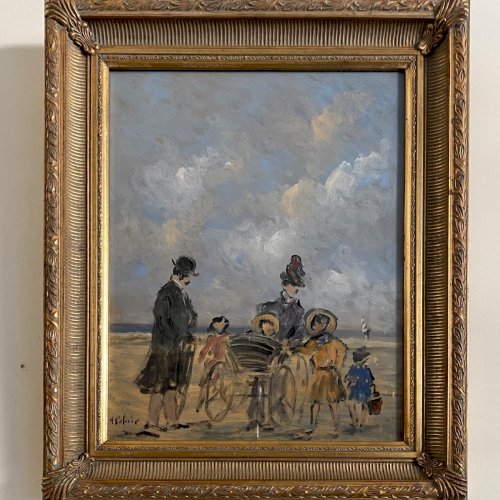 Gouache sur carton par Henri Saint-Clair (1899-1990) scène de plage A5871