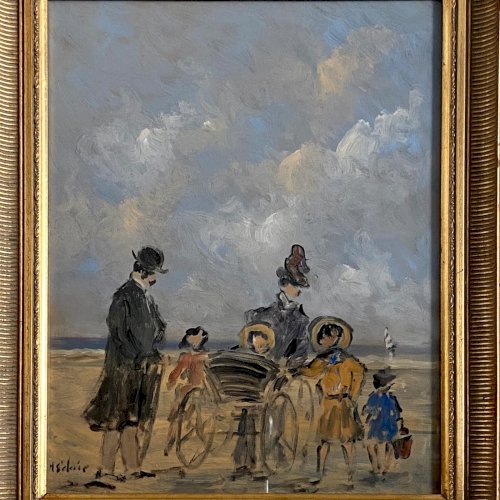 Gouache sur carton par Henri Saint-Clair (1899-1990) scène de plage A5871