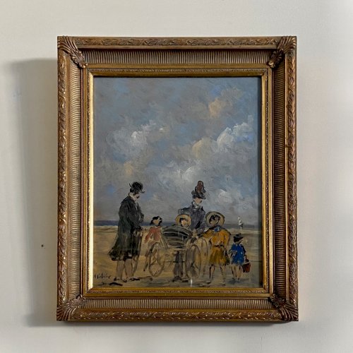 Gouache sur carton par Henri Saint-Clair (1899-1990) scène de plage A5871