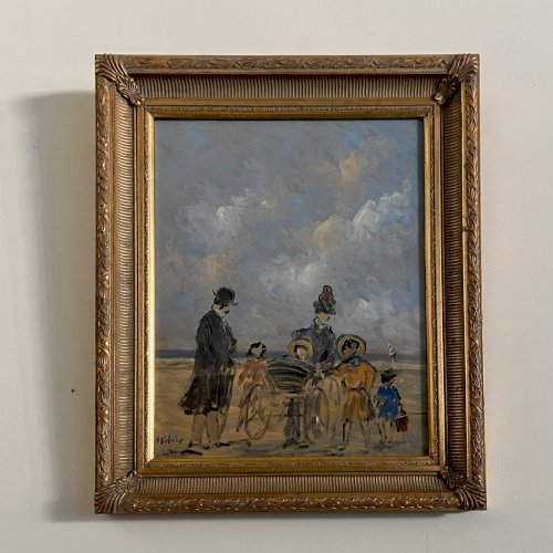 Gouache sur carton par Henri Saint-Clair (1899-1990) scène de plage A5871