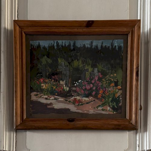 Gouache sur papier cimetière fleuri des Bénédictines de Craon 1945 A5706