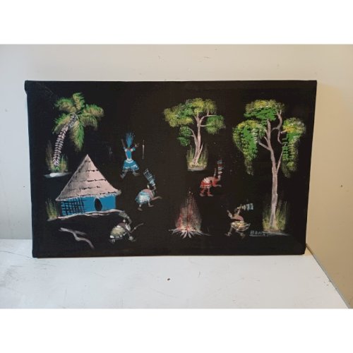Gouache sur Toile Africaine signée : BANAT