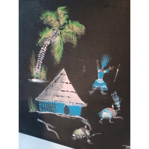 Gouache sur Toile Africaine signée : BANAT