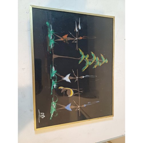 Gouache sur Toile Africaine signée : BIRO