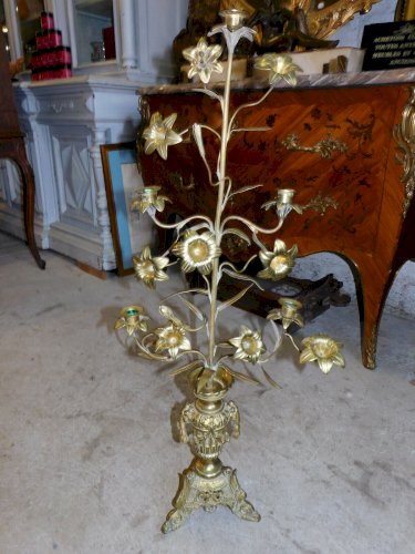 GRAND BOUGEOIR A FLEURS AVEC 5 BOUGEOIRS EN BRONZE