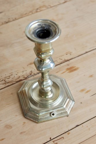 Grand bougeoir ancien en métal argenté - Finition brillante