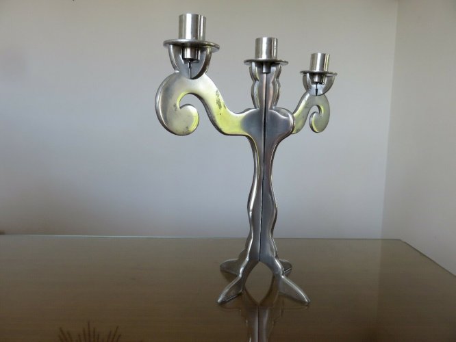 GRAND BOUGEOIR SCANDINAVE EN ALUMINIUM MASSIF DE STYLE BAROQUE ANNEES 80 VINTAGE